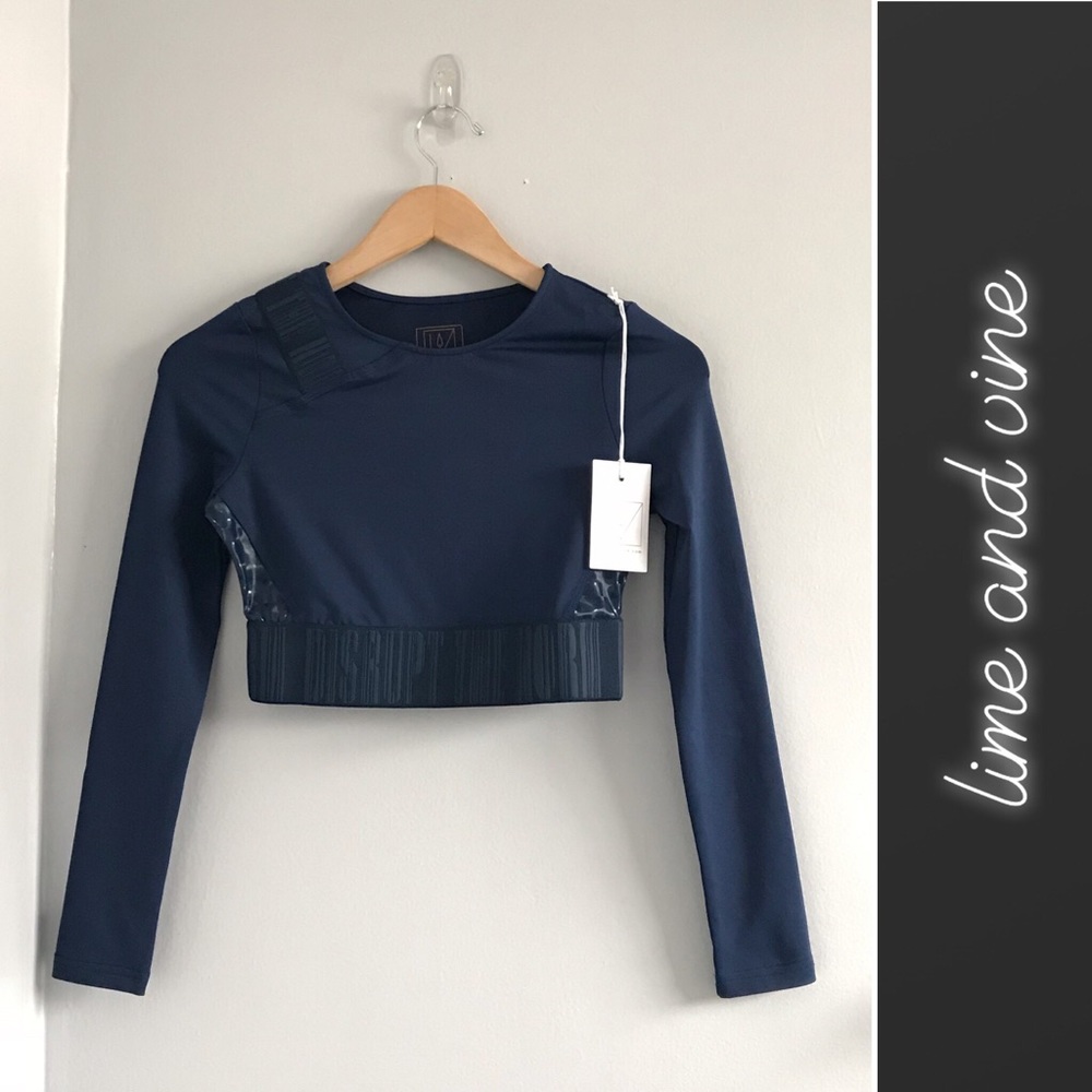 Lime and Vine Chelsea Hologram Cropped LS Tee in Blue NWT • XS